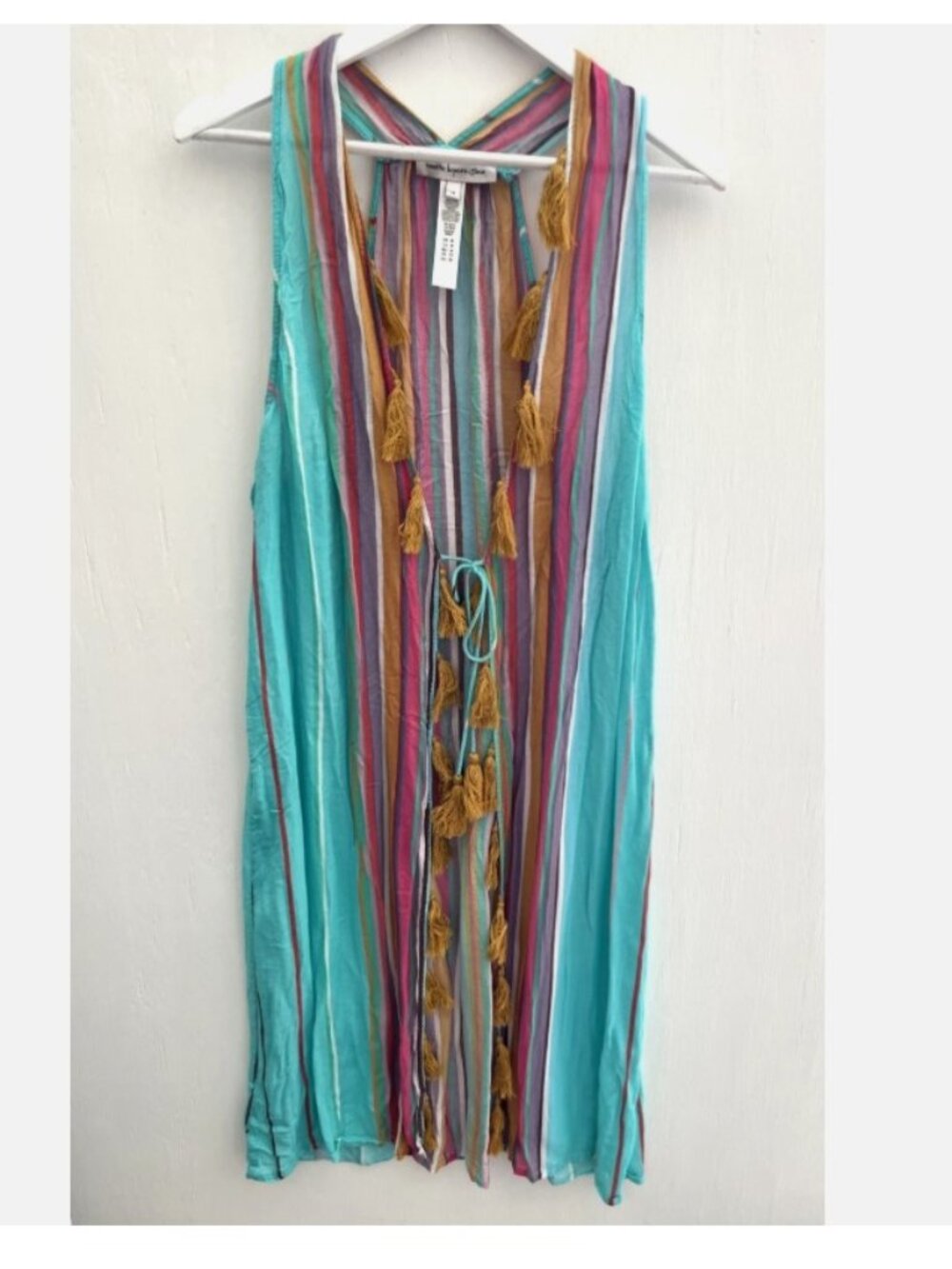 NANETTE LEPORE Striped Cover Up Tasseled Trim Tie Front Size M